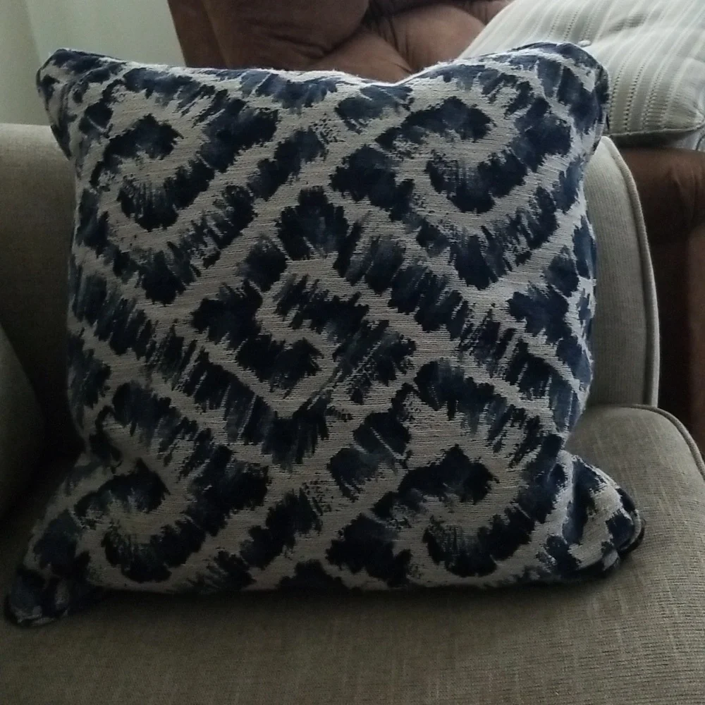 Navy Blue Gray Upholstered Accent Pillow